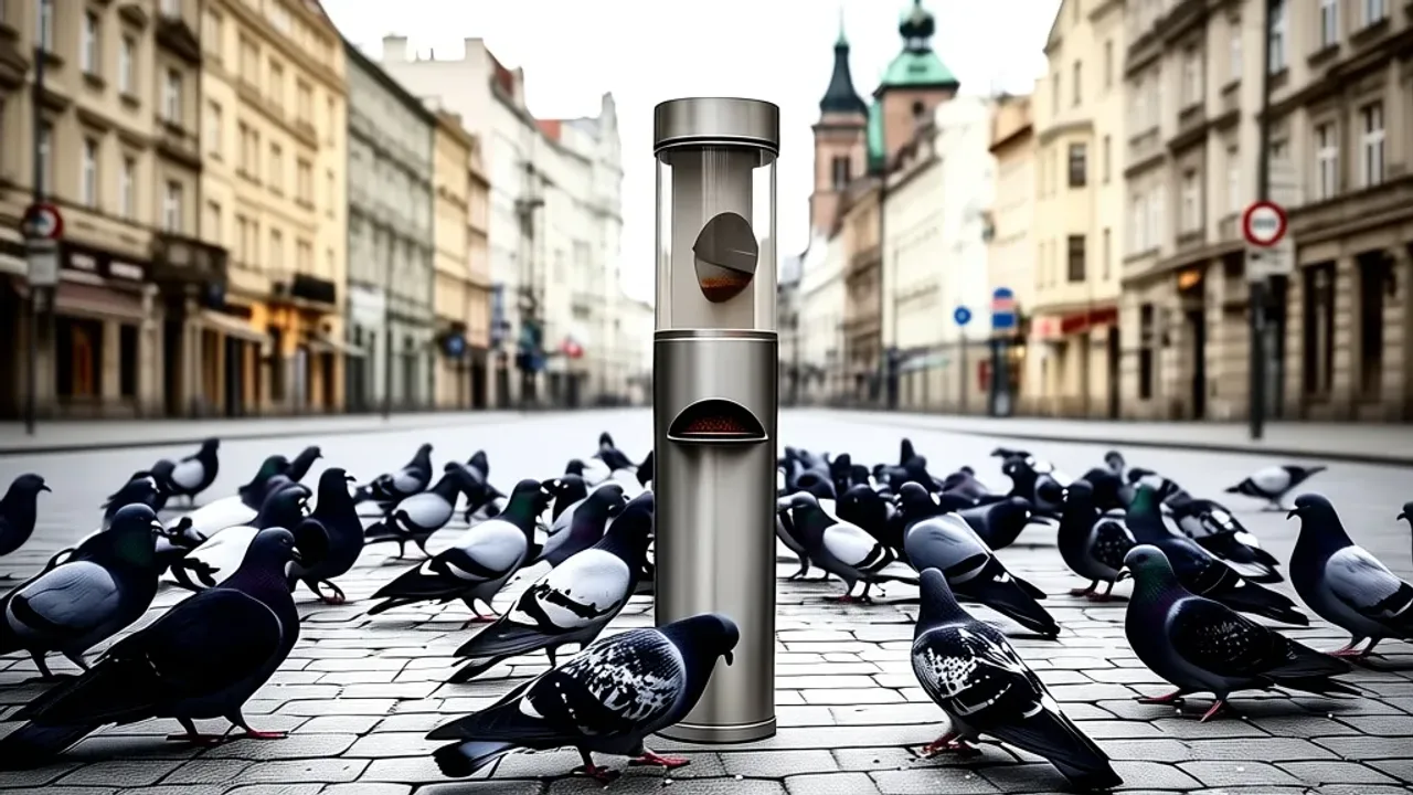 Gołębie w centrum Łodzi – miasto testuje nowe karmniki antyrozsypowe na Piotrkowskiej