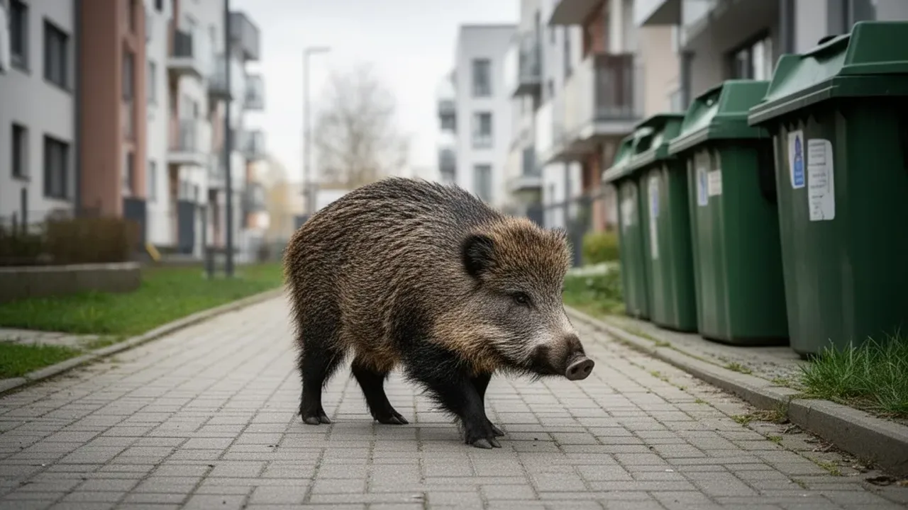 Kolejny dzik odwiedza osiedle na Retkini – mieszkańcy apelują o zabezpieczenie śmietników