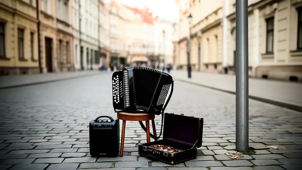 Łódzki muzyk uliczny grający na akordeonie zdobył popularność w internecie